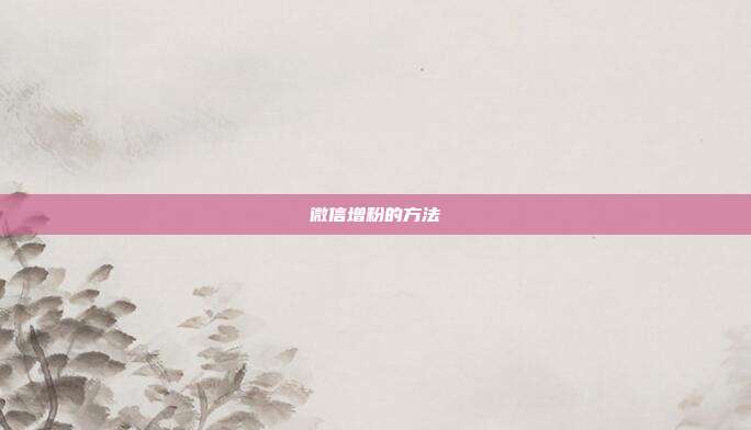 微信增粉的方法