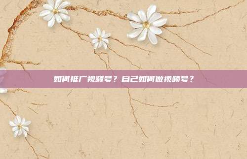 如何推广视频号?自己如何做视频号?