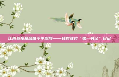 让青春在基层奋斗中绽放——我的驻村“第一书记”日记