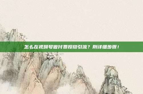 怎么在视频号做付费投放引流?附详细步骤!