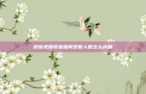 微信视频号直播间观看人数怎么样刷
