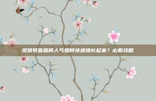 视频号直播间人气如何快速增长起来?必看攻略