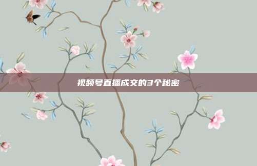 视频号直播成交的3个秘密