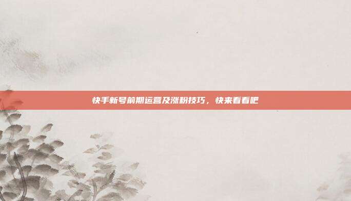 快手新号前期运营及涨粉技巧,快来看看吧
