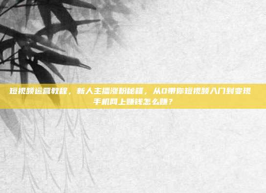 短视频运营教程,新人主播涨粉秘籍,从0带你短视频入门到变现 手机网上赚钱怎么赚?