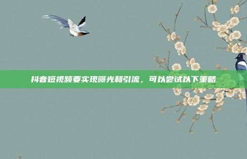 抖音短视频要实现曝光和引流,可以尝试以下策略