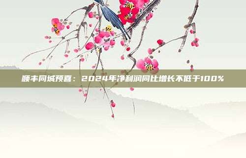 顺丰同城预喜：2024年净利润同比增长不低于100%
