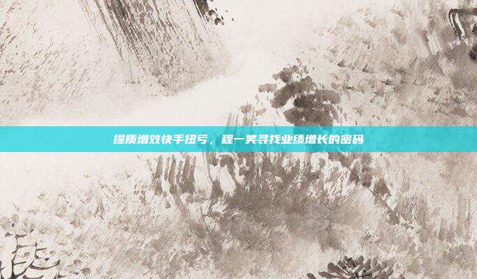 提质增效快手扭亏,程一笑寻找业绩增长的密码