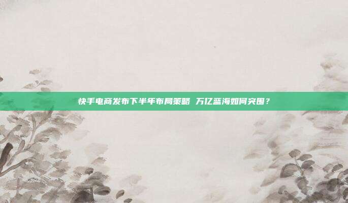 快手电商发布下半年布局策略 万亿蓝海如何突围?