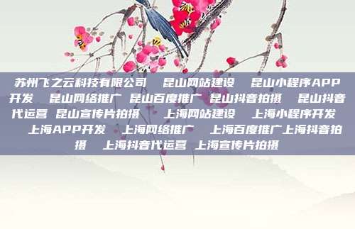 苏州飞之云科技有限公司  昆山网站建设  昆山小程序APP开发  昆山网络推广 昆山百度推广 昆山抖音拍摄  昆山抖音代运营 昆山宣传片拍摄   上海网站建设  上海小程序开发   上海APP开发  上海网络推广  上海百度推广上海抖音拍摄  上海抖音代运营 上海宣传片拍摄