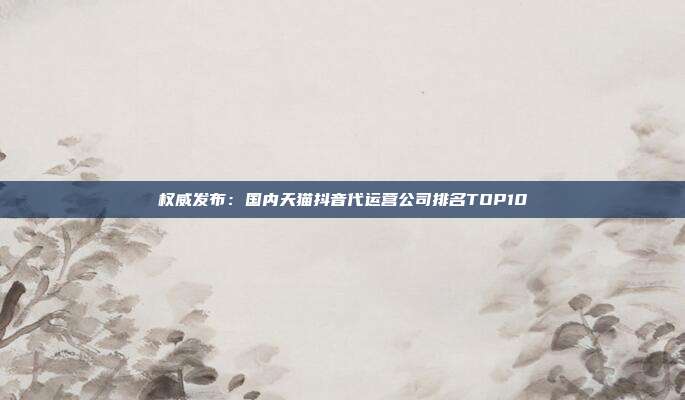 权威发布:国内天猫抖音代运营公司排名TOP10