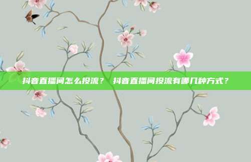 抖音直播间怎么投流？‌抖音直播间投流有哪几种方式？