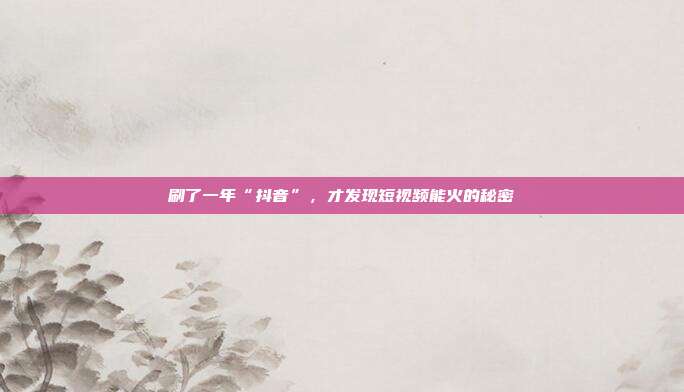 刷了一年“抖音”,才发现短视频能火的秘密
