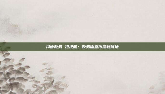 抖音政务 短视频:政务信息传播新阵地