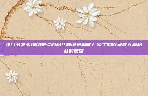 小红书怎么增加更多的粉丝和浏览量呢?新手如何获取大量粉丝的策略