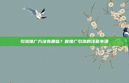 引流推广方法有哪些?做推广引流的注意事项