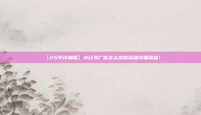 【25年详细版】小红书广告怎么投放搭建详细流程!