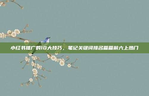 小红书推广的10大技巧,笔记关键词排名篇篇前六上热门