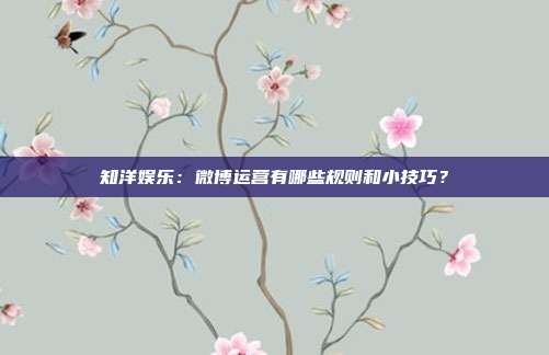 知洋娱乐:微博运营有哪些规则和小技巧?