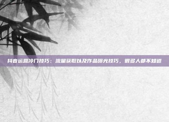抖音运营冷门技巧:流量获取以及作品曝光技巧,很多人都不知道
