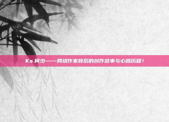 Ks.何少——网络作家背后的创作故事与心路历程!