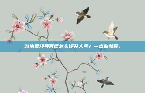 微信视频号直播怎么提升人气？一点你就懂！