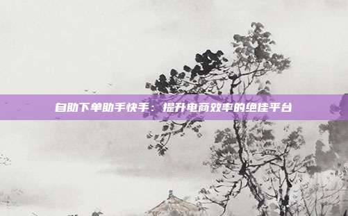自助下单助手快手:提升电商效率的绝佳平台