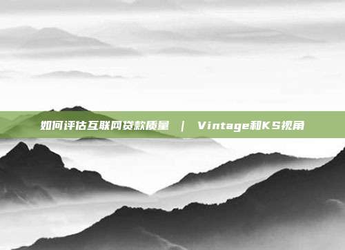 如何评估互联网贷款质量 | Vintage和KS视角