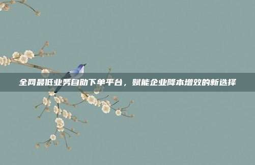 全网最低业务自助下单平台，赋能企业降本增效的新选择