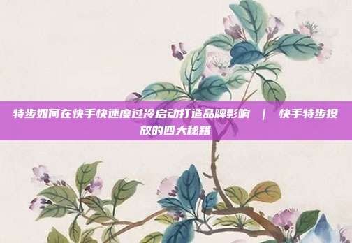 特步如何在快手快速度过冷启动打造品牌影响 | 快手特步投放的四大秘籍