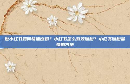 做小红书如何快速涨粉?小红书怎么有效涨粉?小红书涨粉最快的方法