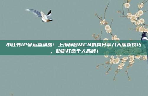 小红书IP号运营利器!上海静酱MCN机构分享八大涨粉技巧,助你打造个人品牌!