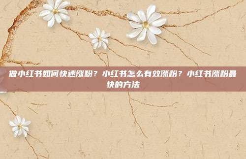 做小红书如何快速涨粉?小红书怎么有效涨粉?小红书涨粉最快的方法