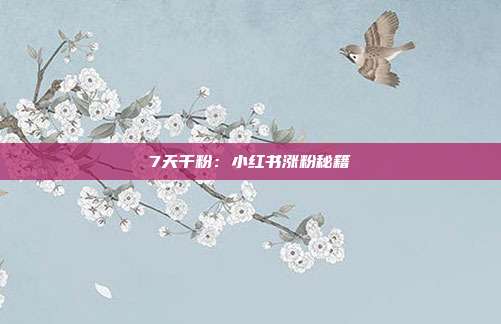 7天千粉:小红书涨粉秘籍