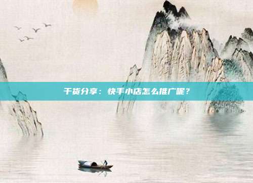干货分享:快手小店怎么推广呢?