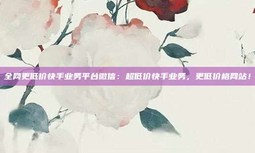 全网更低价快手业务平台微信：超低价快手业务，更低价格网站！