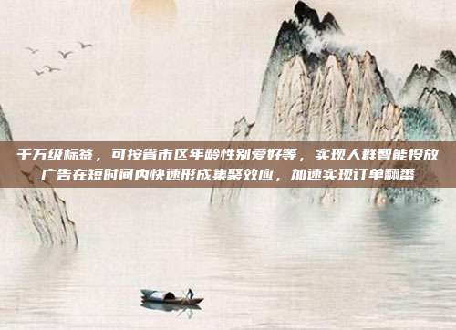 千万级标签,可按省市区年龄性别爱好等,实现人群智能投放广告在短时间内快速形成集聚效应,加速实现订单翻番