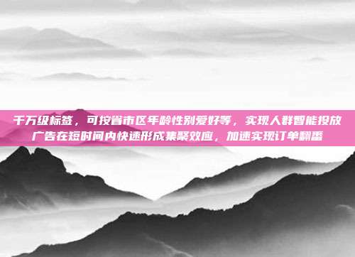 千万级标签,可按省市区年龄性别爱好等,实现人群智能投放广告在短时间内快速形成集聚效应,加速实现订单翻番