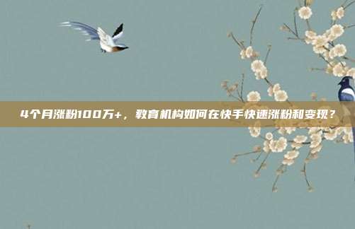 4个月涨粉100万+,教育机构如何在快手快速涨粉和变现?