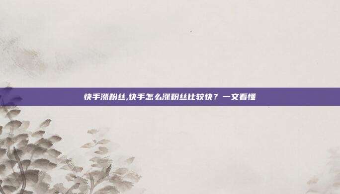 快手涨粉丝,快手怎么涨粉丝比较快?一文看懂