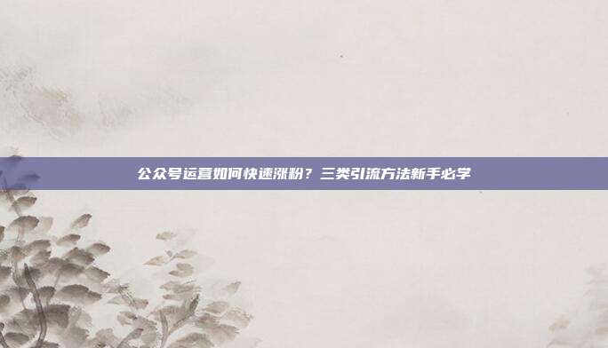 公众号运营如何快速涨粉?三类引流方法新手必学