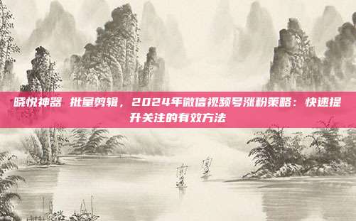 晓悦神器 批量剪辑,2024年微信视频号涨粉策略:快速提升关注的有效方法