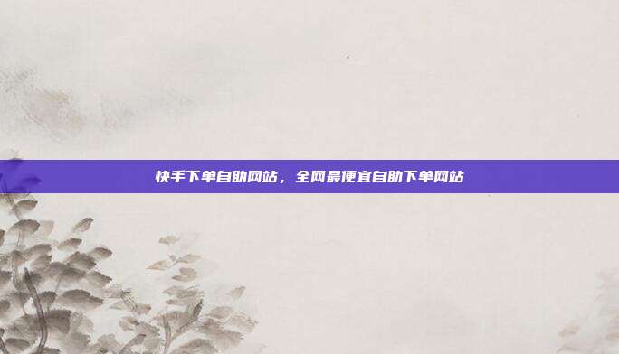 快手下单自助网站，全网最便宜自助下单网站