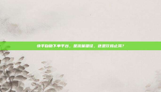 快手自助下单平台,是流量捷径,还是饮鸩止渴?