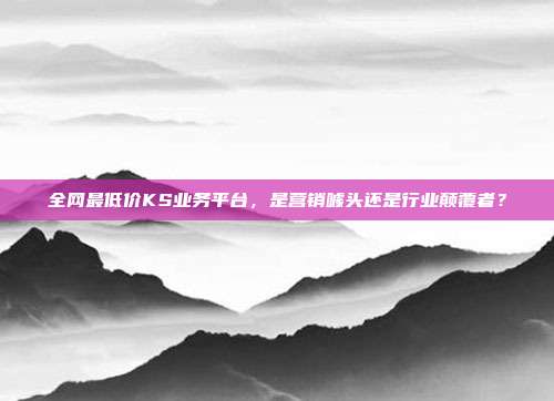 全网最低价KS业务平台,是营销噱头还是行业颠覆者?