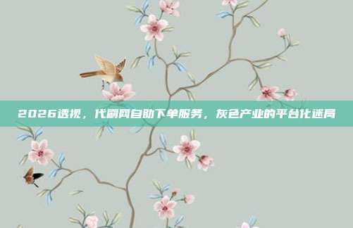 2026透视，代刷网自助下单服务，灰色产业的平台化迷局