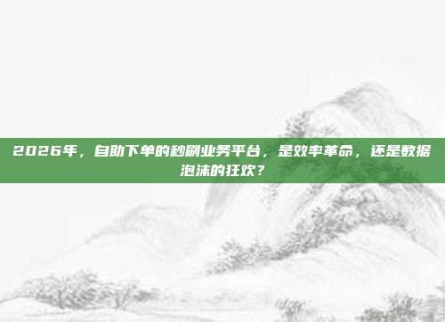 2026年，自助下单的秒刷业务平台，是效率革命，还是数据泡沫的狂欢？