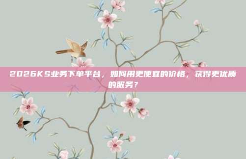 2026KS业务下单平台，如何用更便宜的价格，获得更优质的服务？