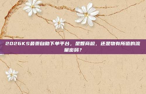 2026KS最贵自助下单平台,是智商税,还是物有所值的流量密码?