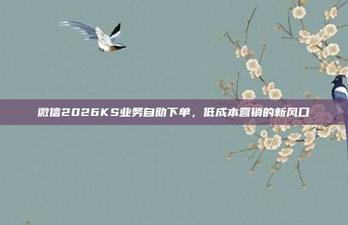微信2026KS业务自助下单,低成本营销的新风口